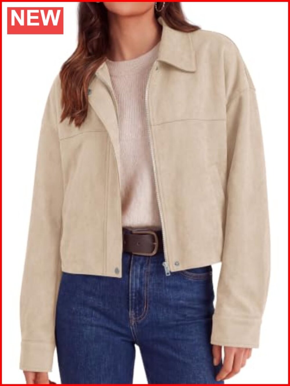 Women's Faux Suede Cropped Jacket Zip Up Fall Winter